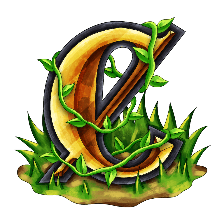 Cryptonia Logo. A golden 'c' with vines growing around it.